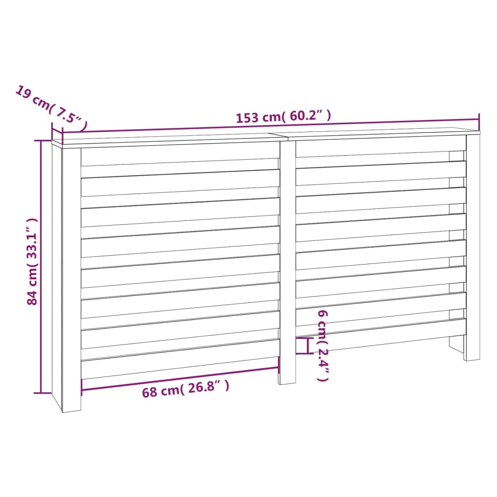 Copertura Termosifone 153x19x84 cm in Legno Massello di Pino - homemem39