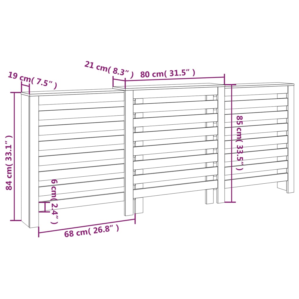 Copertura Termosifone Bianca 210x21x85 cm Legno Massello Pino - homemem39