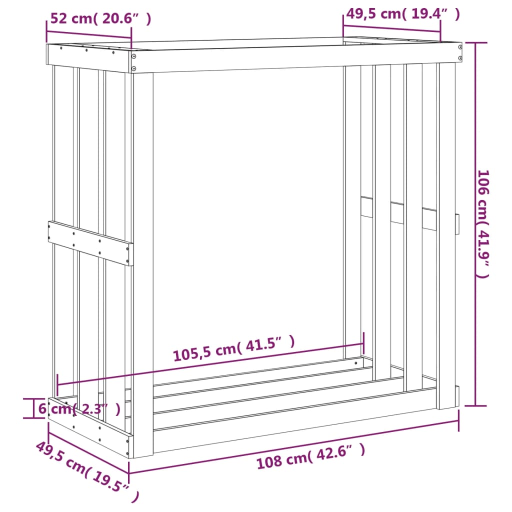 Portaceppi da Esterno Bianco 108x52x106 cm Legno Massello Pino