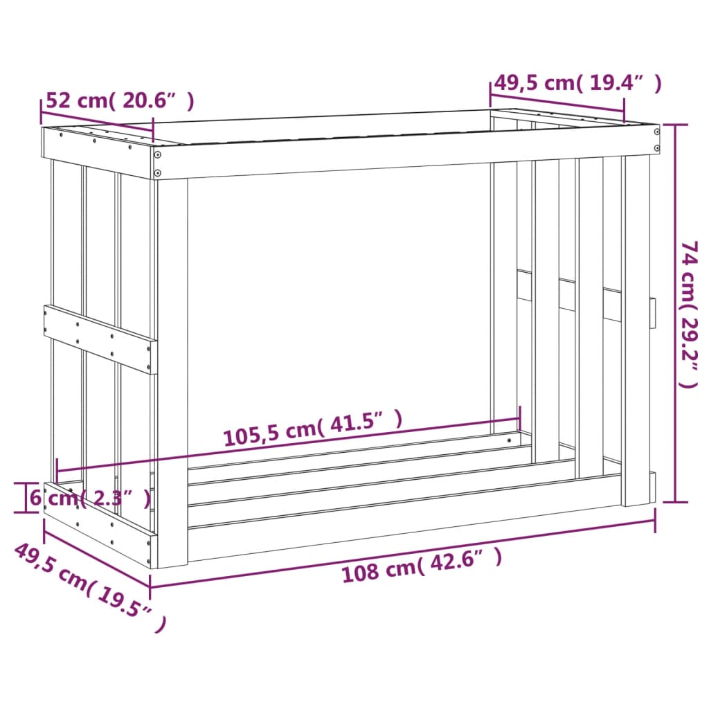 Portaceppi da Esterno 108x52x74 cm Legno Massello di Pino - homemem39