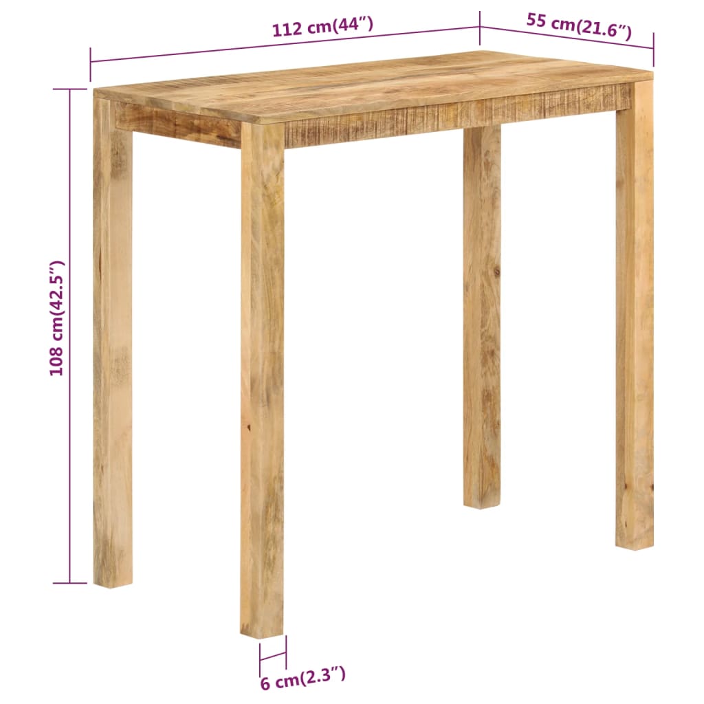 Tavolo da Bar 112x55x108 cm in Legno Massello di Mango - homemem39