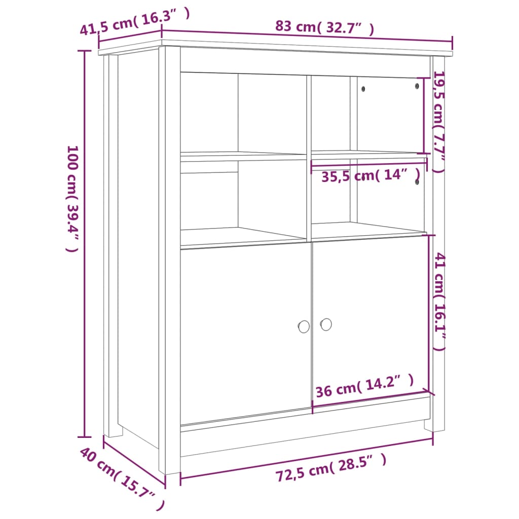 Credenza 83x41,5x100 cm in Legno Massello di Pino