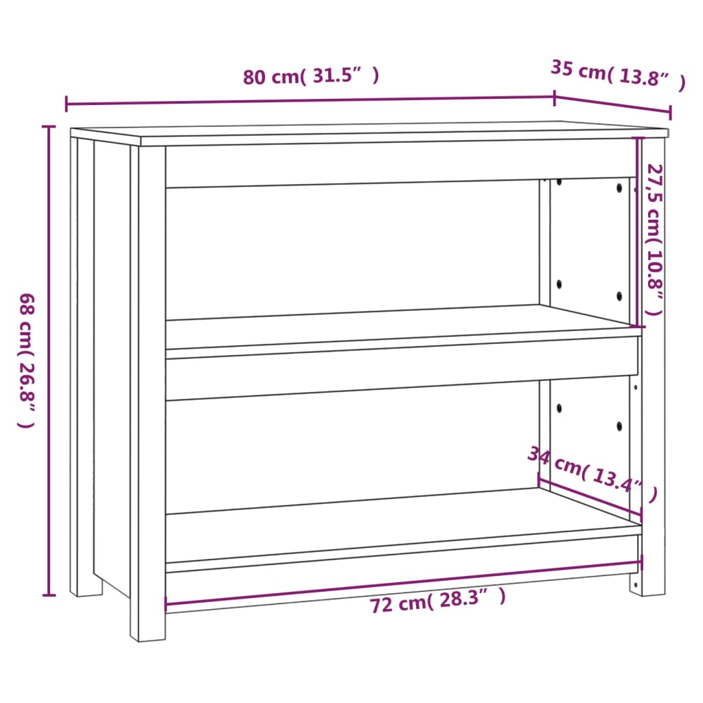 Libreria 80x35x68 cm in Legno Massello di Pino