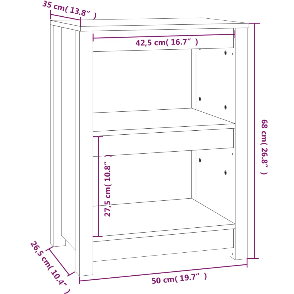 Libreria 50x35x68 cm in Legno Massello di Pino