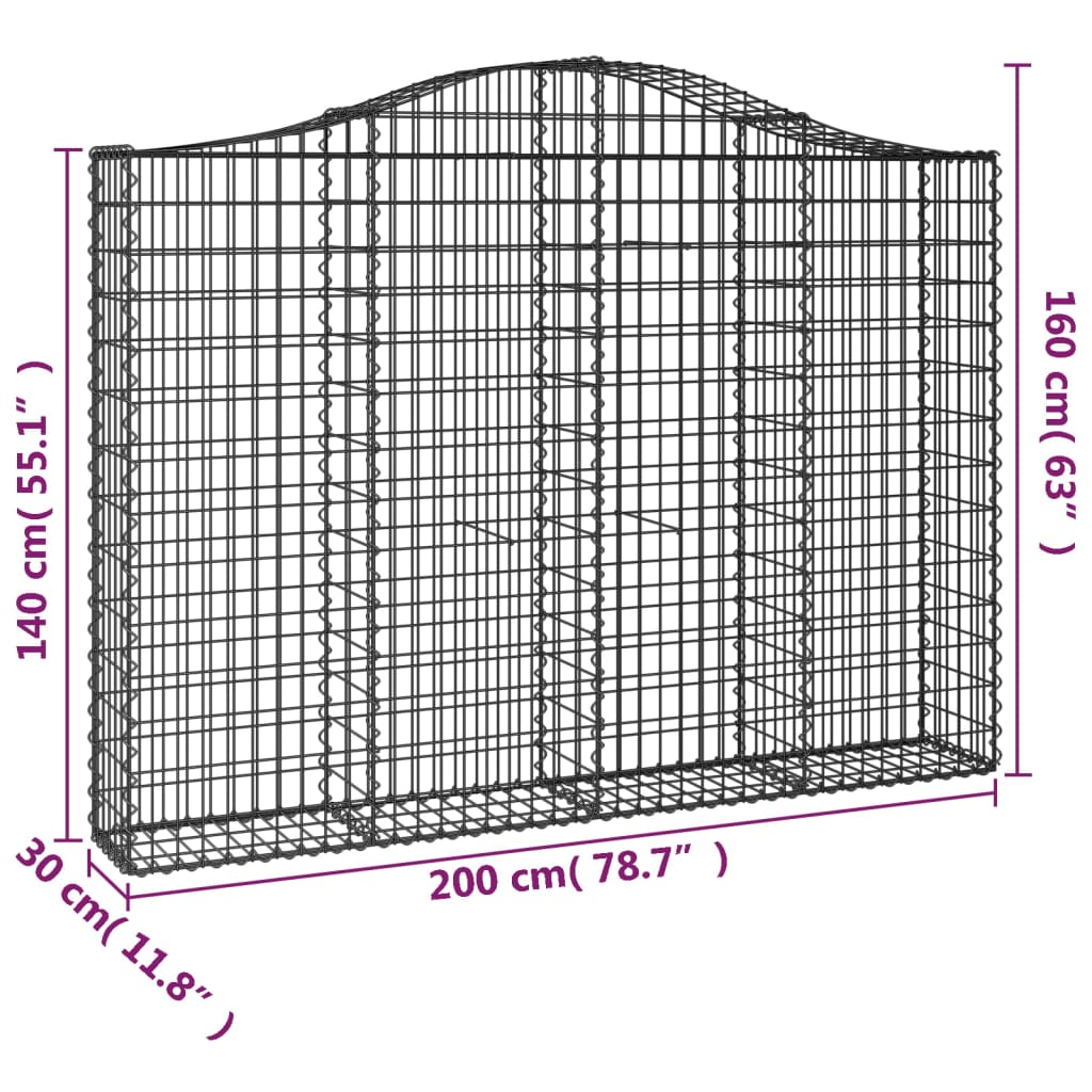 Cesti Gabbioni ad Arco 3 pz 200x30x140/160 cm Ferro Zincato