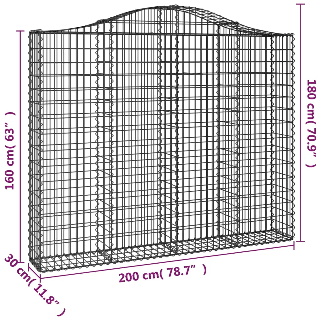 Cesti Gabbioni ad Arco 4 pz 200x30x160/180 cm Ferro Zincato