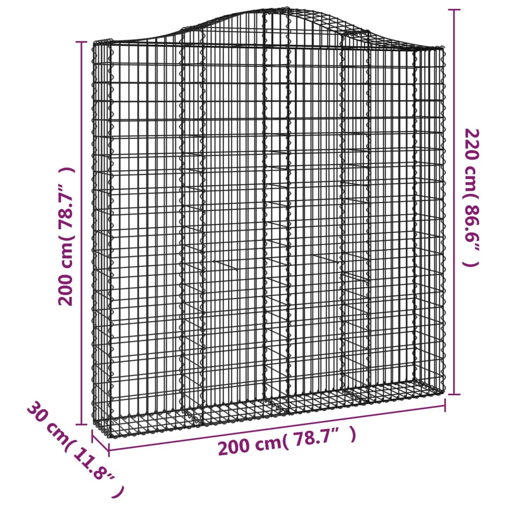 Cesti Gabbioni ad Arco 3 pz 200x30x200/220 cm Ferro Zincato - homemem39