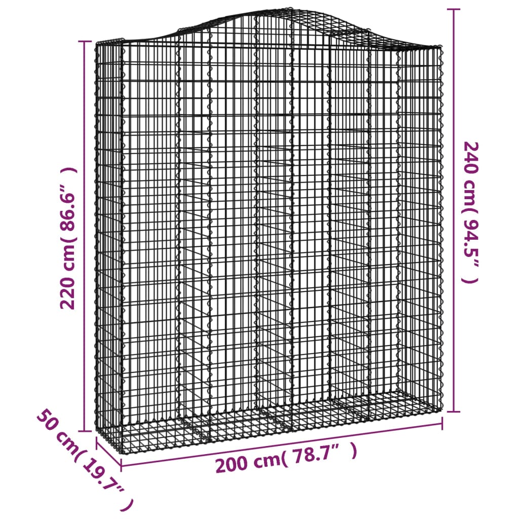 Cesti Gabbioni ad Arco 11 pz 200x50x220/240 cm Ferro Zincato