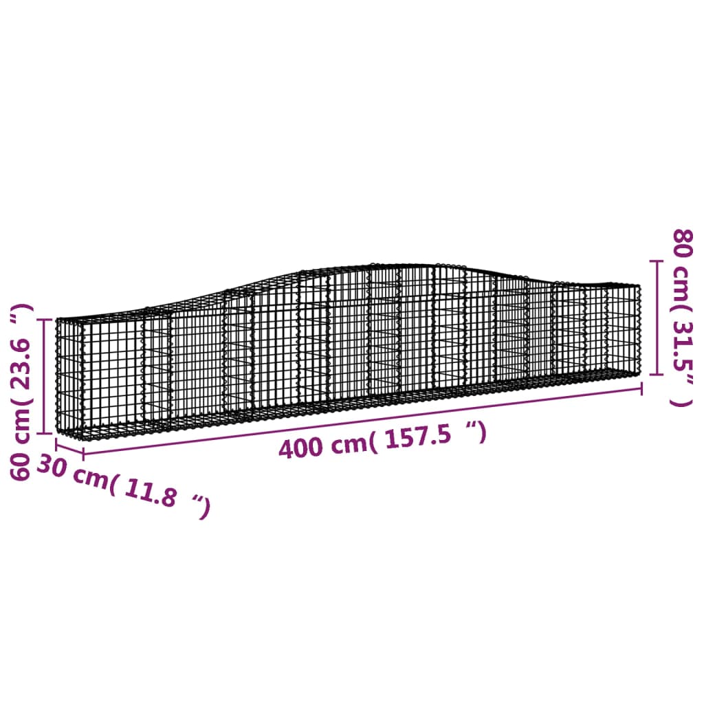 Cesti Gabbioni ad Arco 25 pz 400x30x60/80 cm Ferro Zincato - homemem39