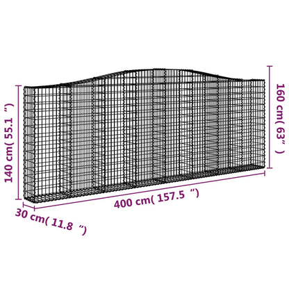 Cesti Gabbioni ad Arco 15 pz 400x30x140/160 cm Ferro Zincato