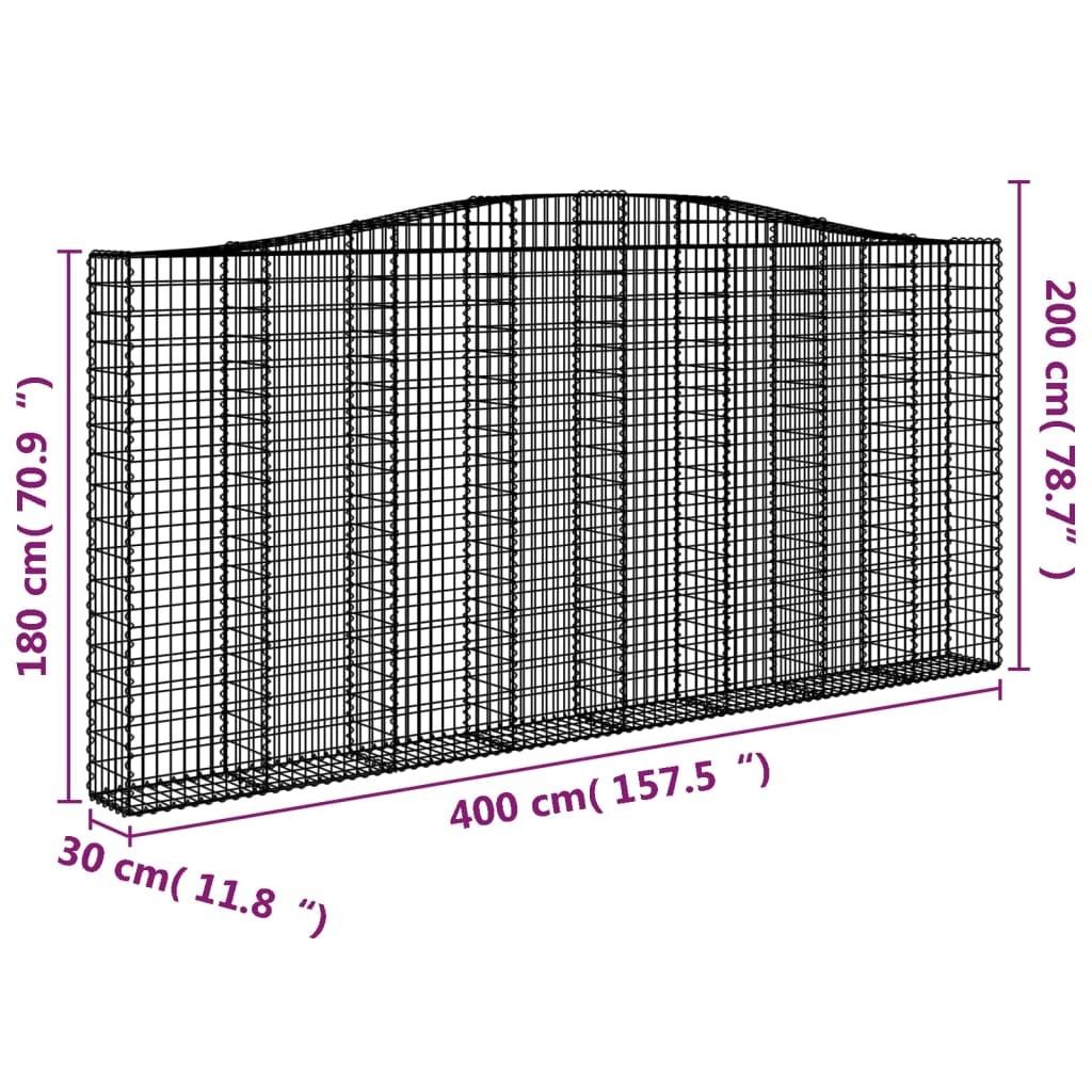 Cesti Gabbioni ad Arco 4 pz 400x30x180/200 cm Ferro Zincato