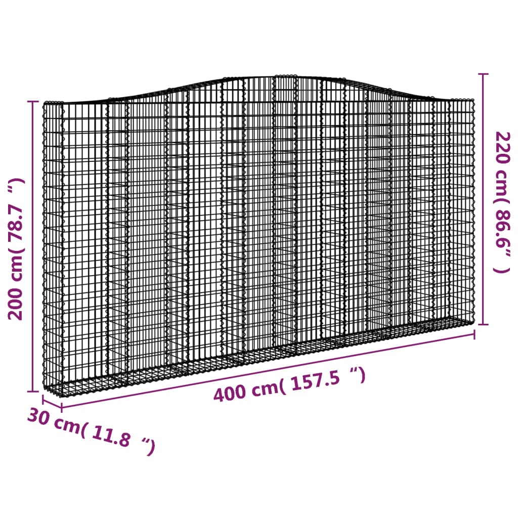 Cesti Gabbioni ad Arco 3 pz 400x30x200/220 cm Ferro Zincato