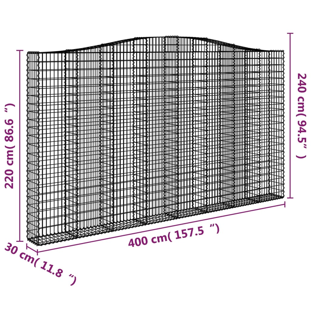 Cesti Gabbioni ad Arco 4 pz 400x30x220/240 cm Ferro Zincato