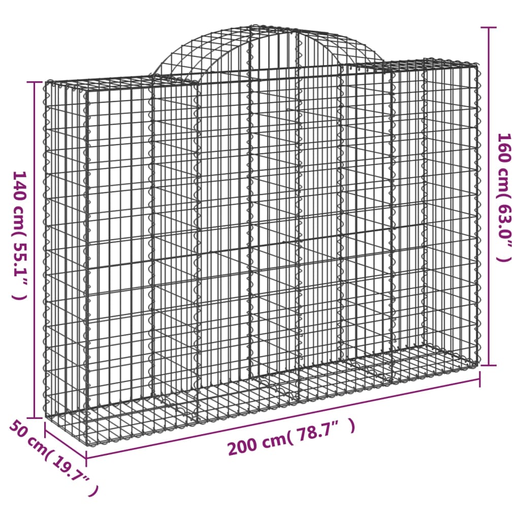 Cesti Gabbioni ad Arco 50 pz 200x50x140/160 cm Ferro Zincato