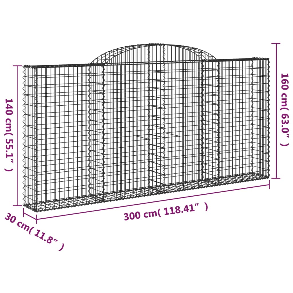 Cesti Gabbioni ad Arco 20 pz 300x30x140/160 cm Ferro Zincato