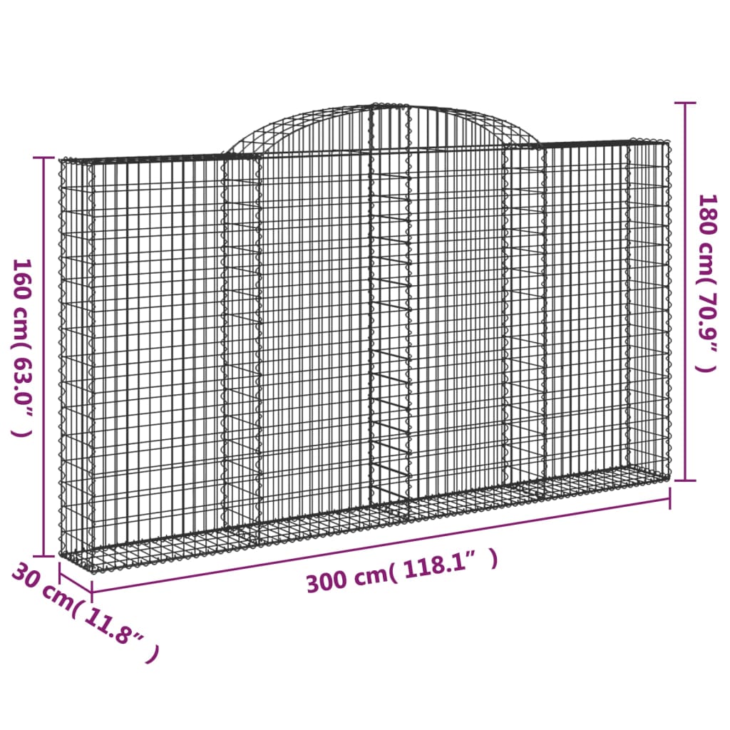 Cesti Gabbioni ad Arco 2 pz 300x30x160/180 cm Ferro Zincato