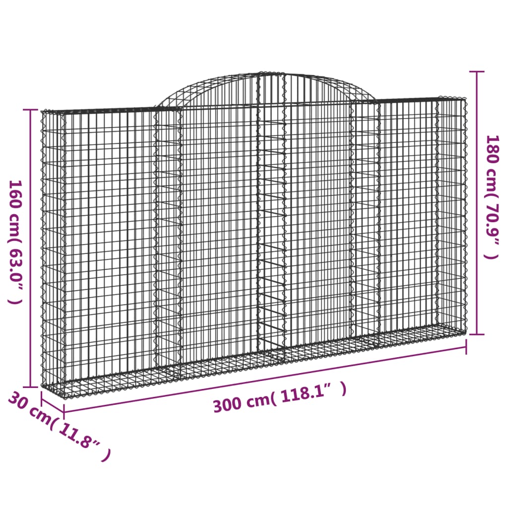 Cesti Gabbioni ad Arco 7 pz 300x30x160/180 cm Ferro Zincato