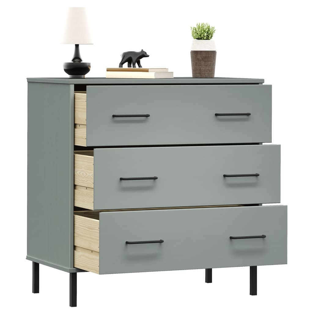 Credenza con 3 Cassetti Grigio 77x40x79,5cm Legno Massello OSLO - homemem39