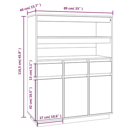 Credenza Grigia 89x40x116,5 cm in Legno Massello di Pino