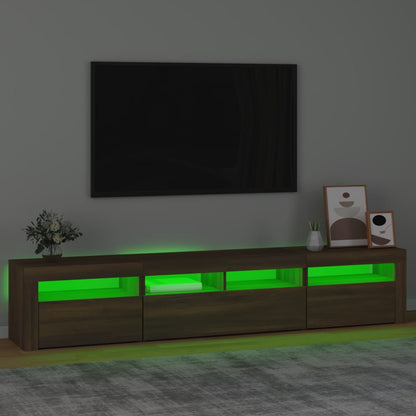 Mobile Porta TV con Luci LED Rovere Marrone 210x35x40 cm