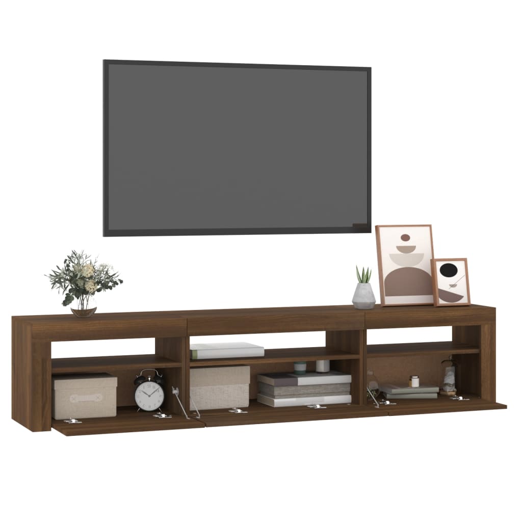 Mobile Porta TV con Luci LED Rovere Marrone 195x35x40 cm