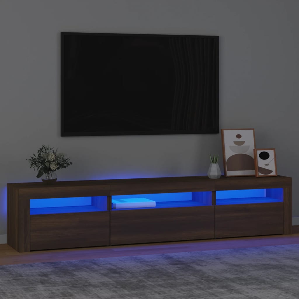 Mobile Porta TV con Luci LED Rovere Marrone 195x35x40 cm