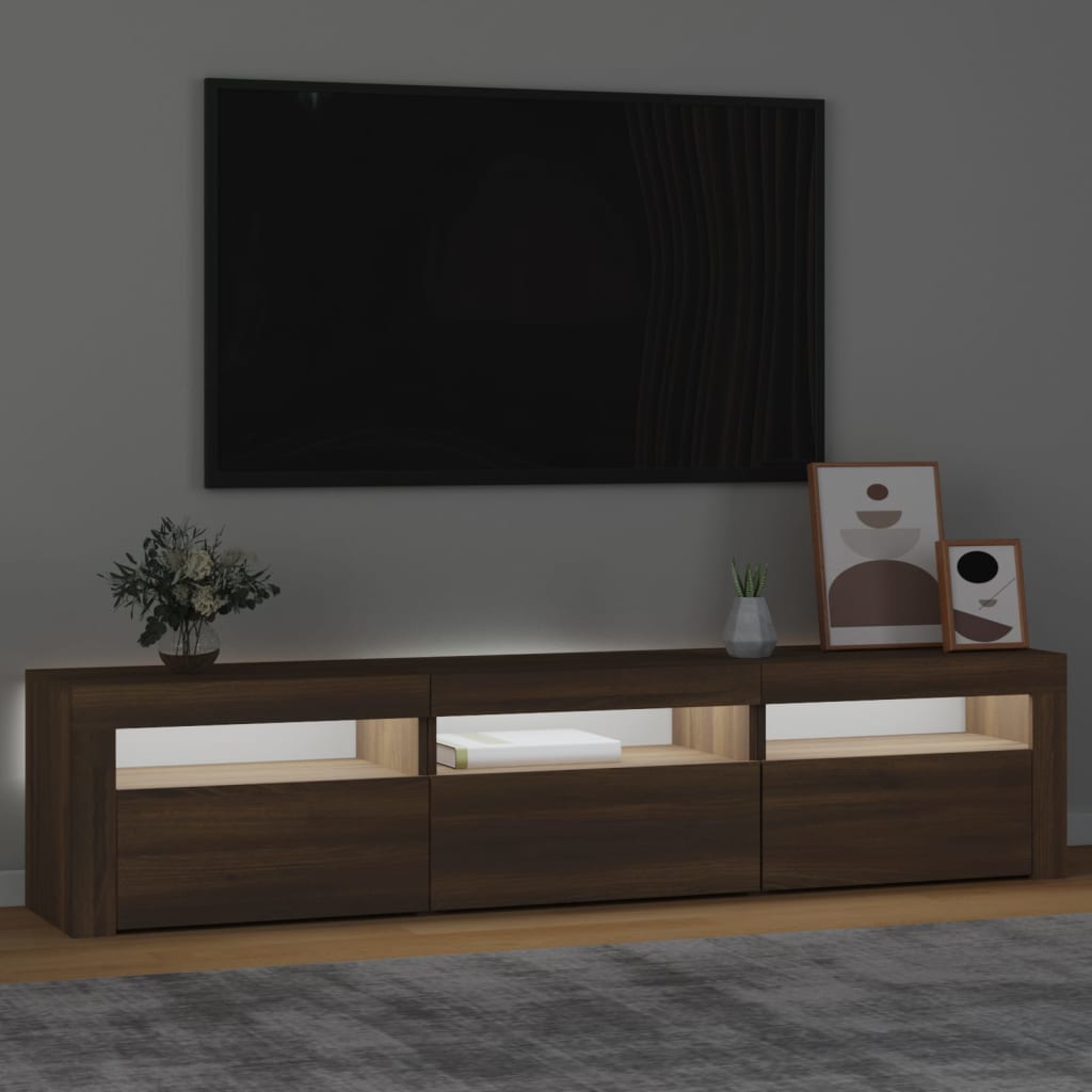 Mobile Porta TV con Luci LED Rovere Marrone 180x35x40 cm