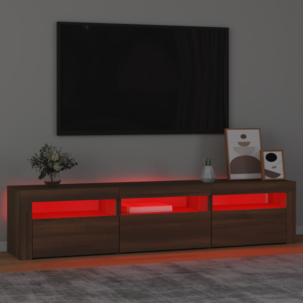 Mobile Porta TV con Luci LED Rovere Marrone 180x35x40 cm