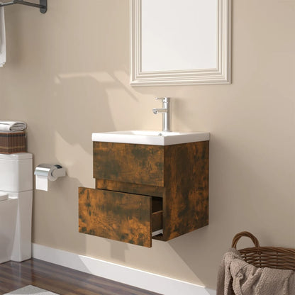 Mobile Bagno con Lavabo Integrato Rovere Fumo Legno Multistrato - homemem39