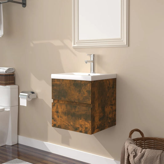 Mobile Bagno con Lavabo Integrato Rovere Fumo Legno Multistrato - homemem39