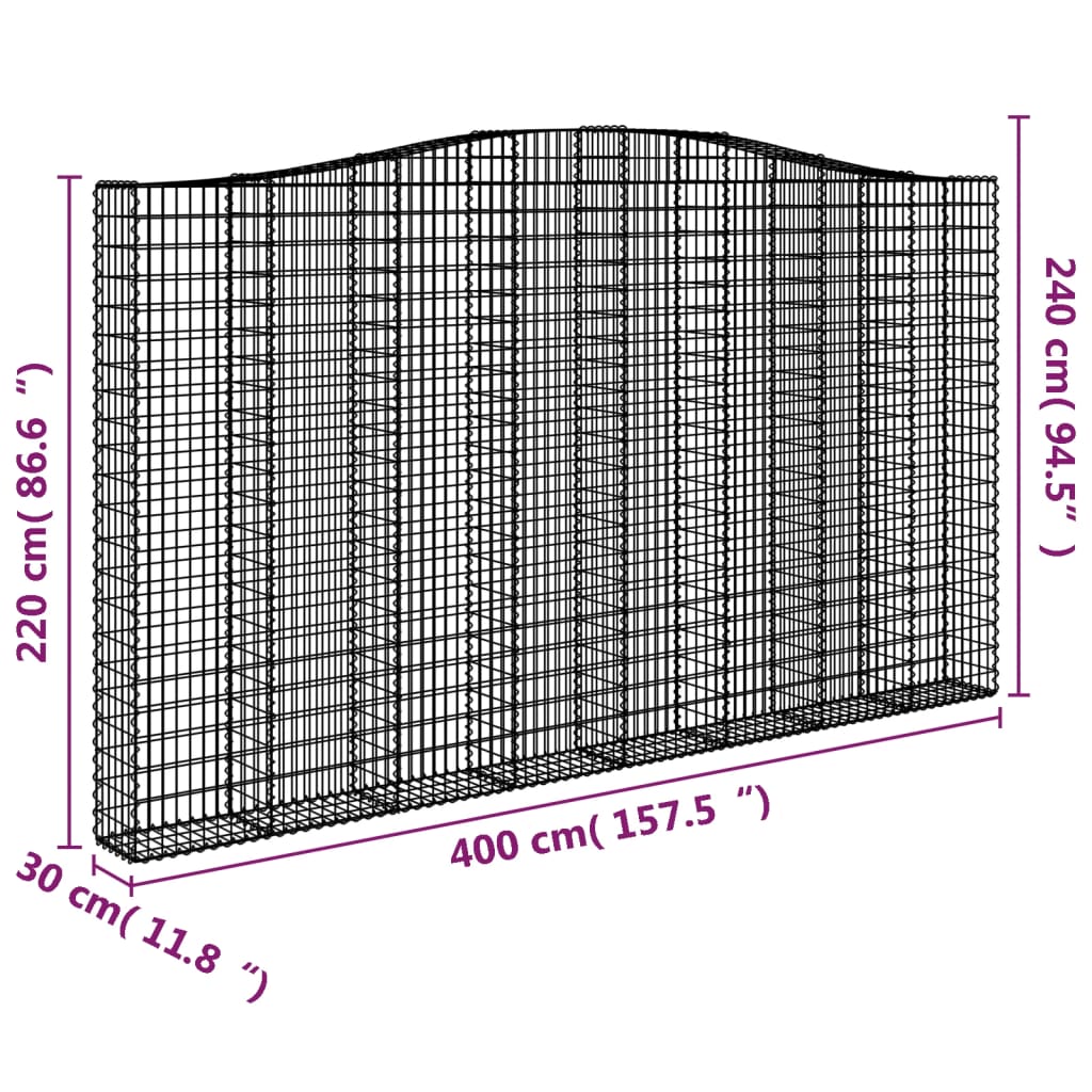 Cesto Gabbione ad Arco 400x30x220/240 cm Ferro Zincato