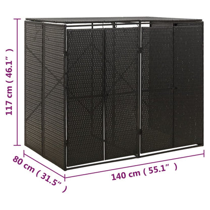 Copribidone Doppio Nero 140x80x117 cm in Polyrattan