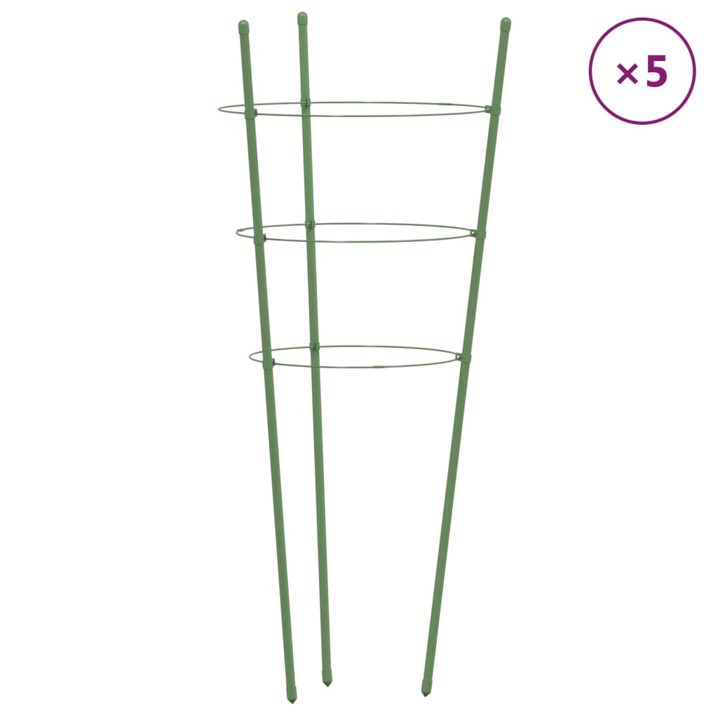 Supporti Piante da Giardino con 3 Anelli 5pz Verde 45cm Acciaio - homemem39