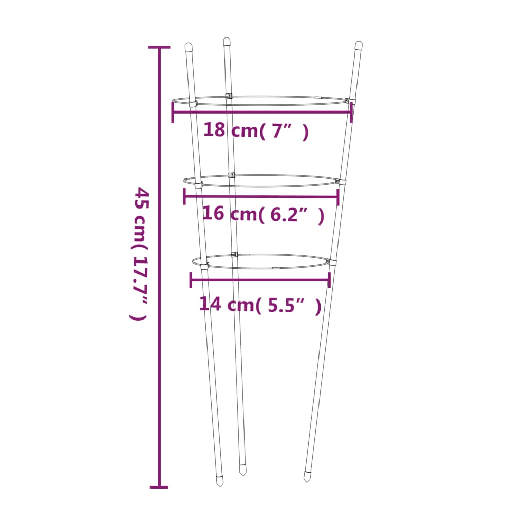 Supporti Piante da Giardino con 3 Anelli 5pz Verde 45cm Acciaio - homemem39