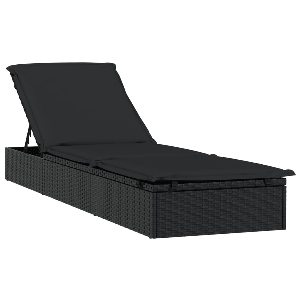 Lettino 1 pz con Cuscino Nero 201x55x62 cm in Polyrattan