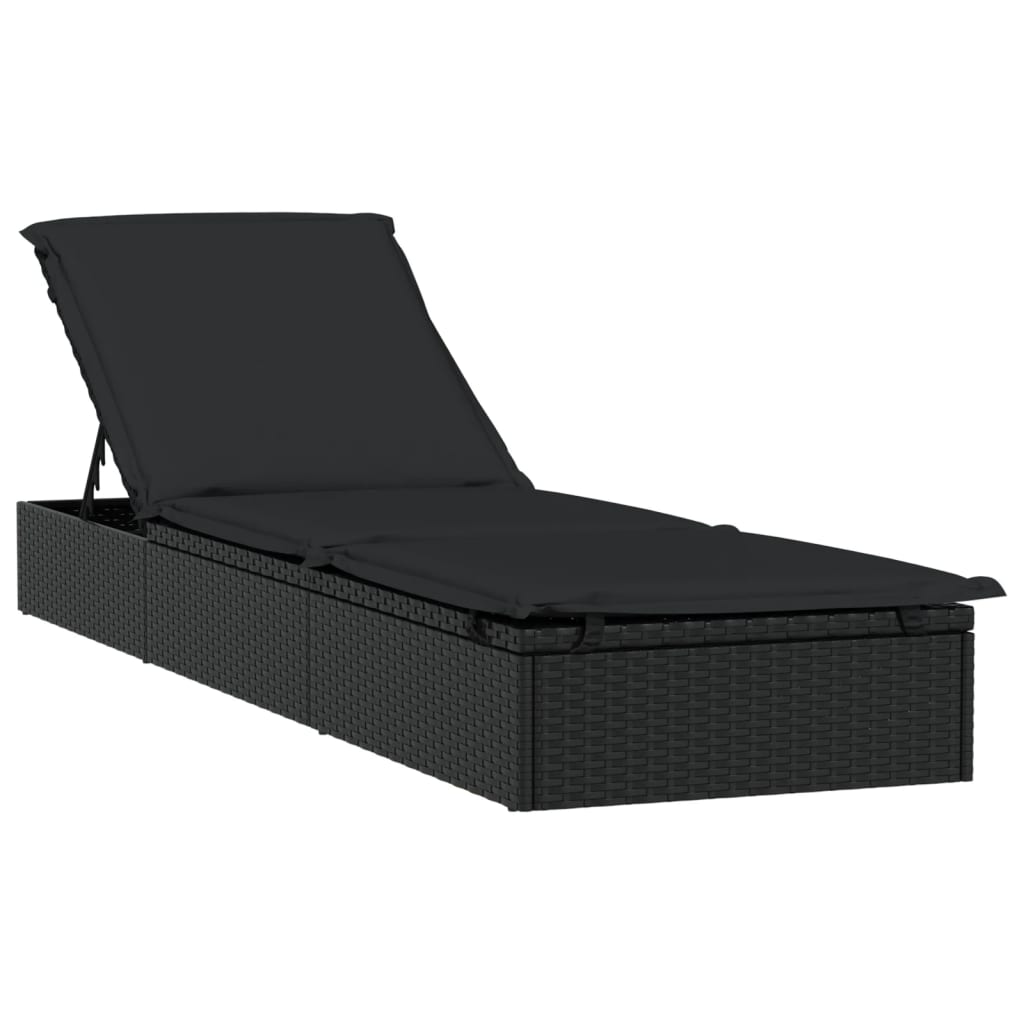 Lettino Prendisole 1 pz con Tavolino Nero in Polyrattan