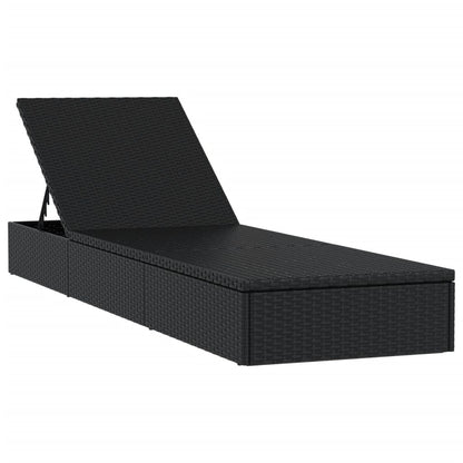 Lettino Prendisole 1 pz con Tavolino Nero in Polyrattan