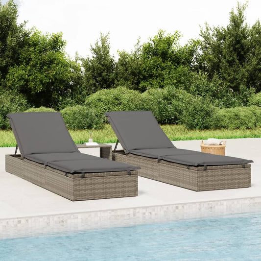 Lettini Prendisole 2pz con Tavolino Grigio in Polyrattan