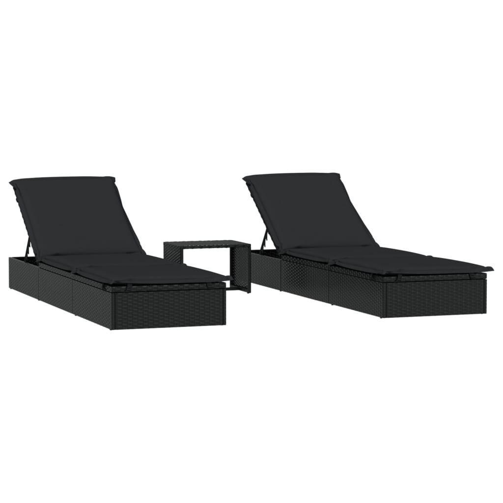 Lettini Prendisole 2pz con Tavolino Nero in Polyrattan - homemem39