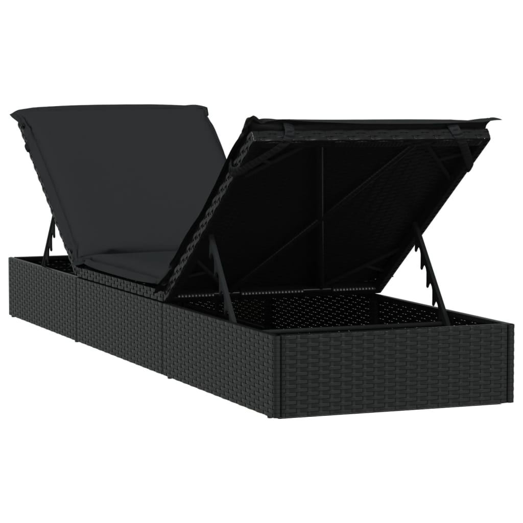 Lettini Prendisole 2pz con Tavolino Nero in Polyrattan