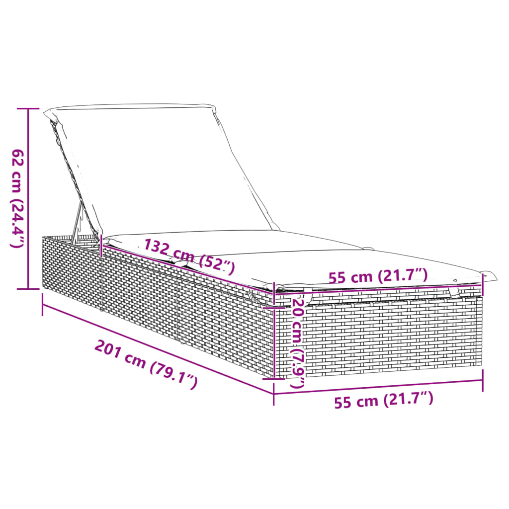 Lettini Prendisole 2pz con Tavolino Nero in Polyrattan