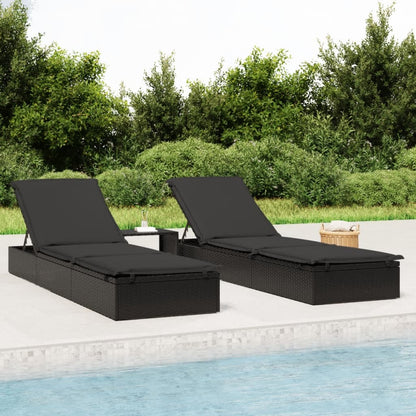 Lettini Prendisole 2pz con Tavolino Nero in Polyrattan - homemem39