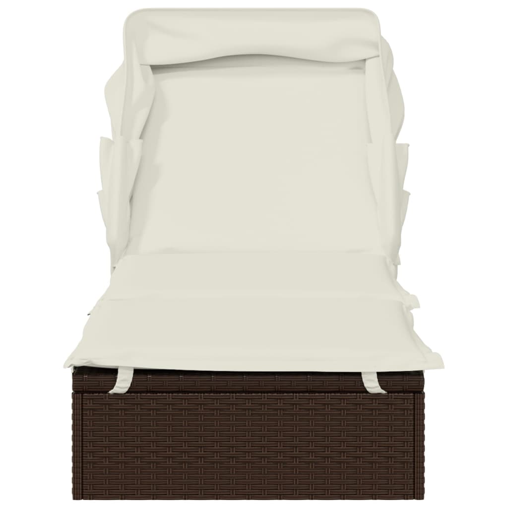 Lettino con Tetto Pieghevole Marrone 213x63x97 cm Polyrattan - homemem39