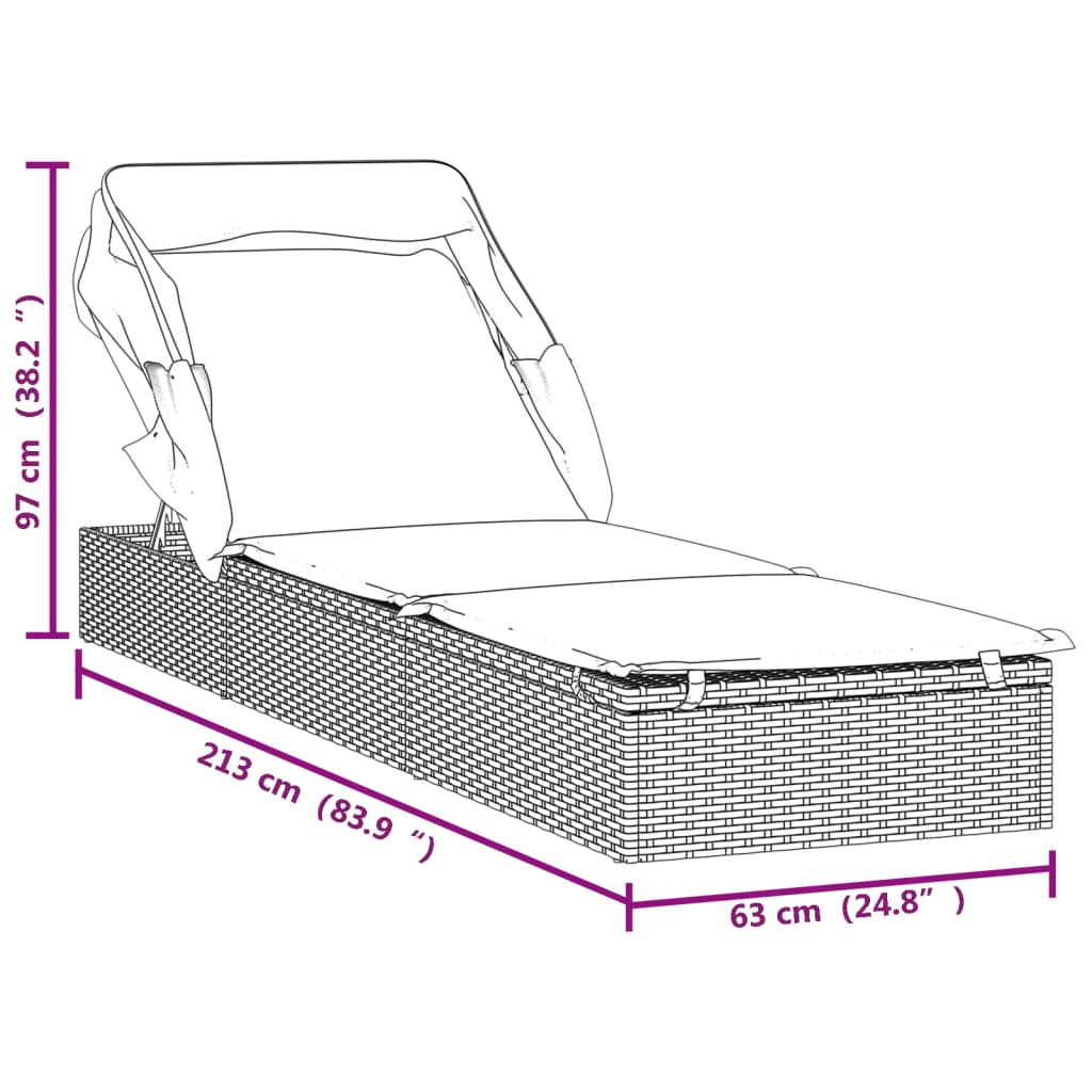 Lettino con Tetto Pieghevole Marrone 213x63x97 cm Polyrattan - homemem39