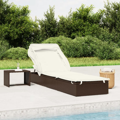 Lettino con Tetto Pieghevole Marrone 213x63x97 cm Polyrattan - homemem39