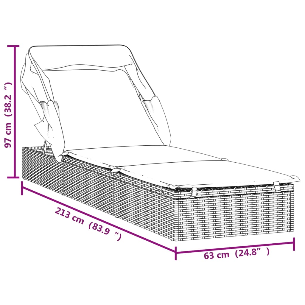 Lettino con Tetto Pieghevole Nero 213x63x97 cm Polyrattan - homemem39