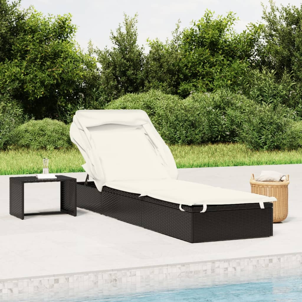 Lettino con Tetto Pieghevole Nero 213x63x97 cm Polyrattan - homemem39