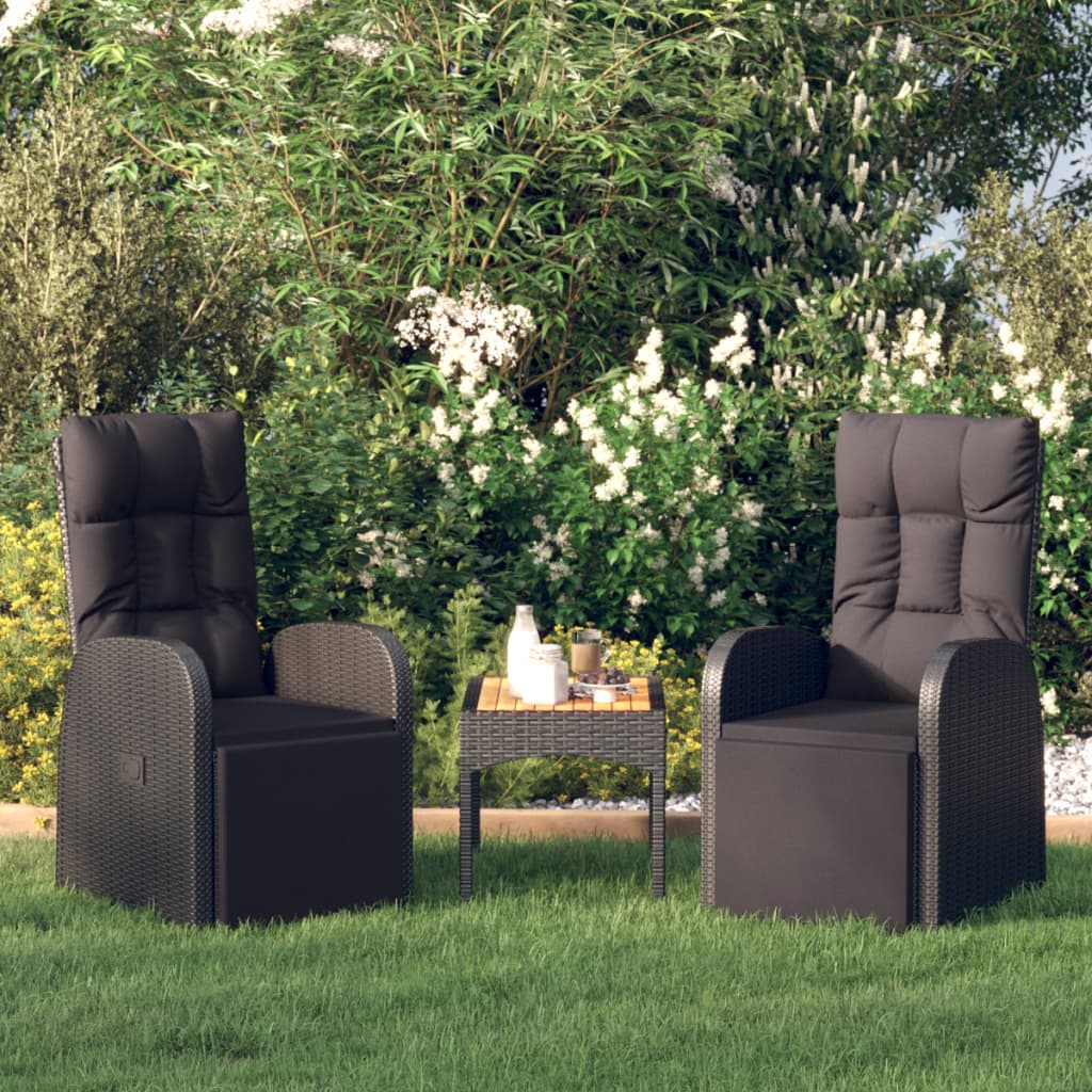 Sedie Reclinabili da Giardino con Cuscini 2pz Nero Polyrattan - homemem39