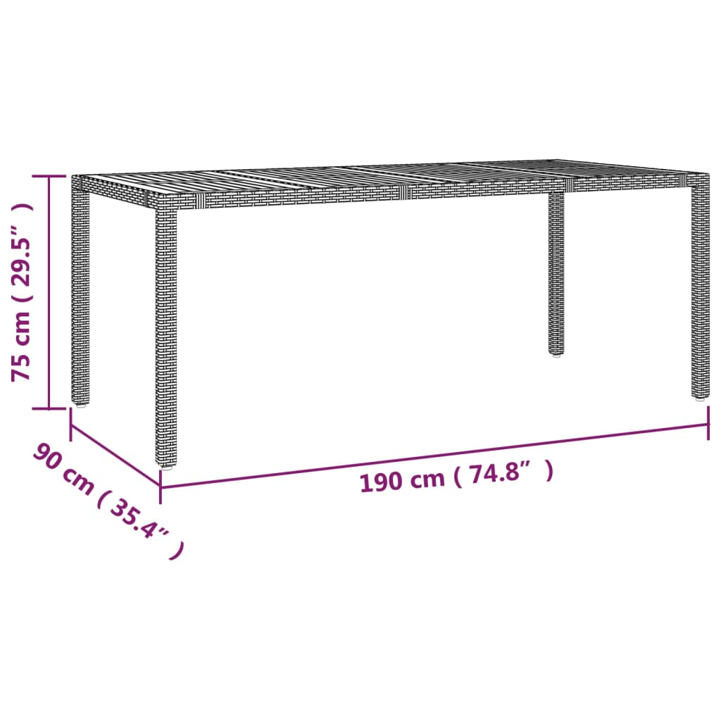 Tavolo da Giardino Piano Legno Nero Polyrattan Massello Acacia - homemem39