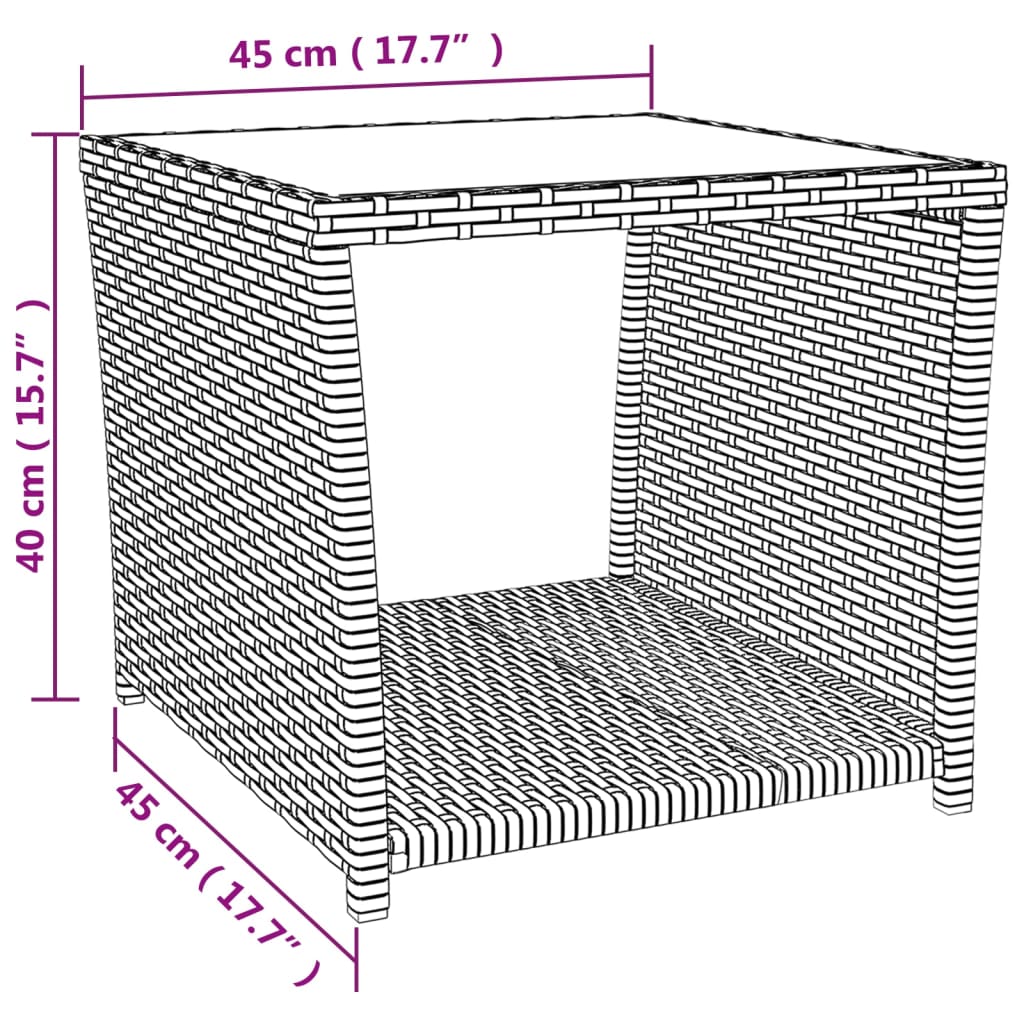 Tavolino con Piano Vetro Nero in Polyrattan e Vetro Temperato